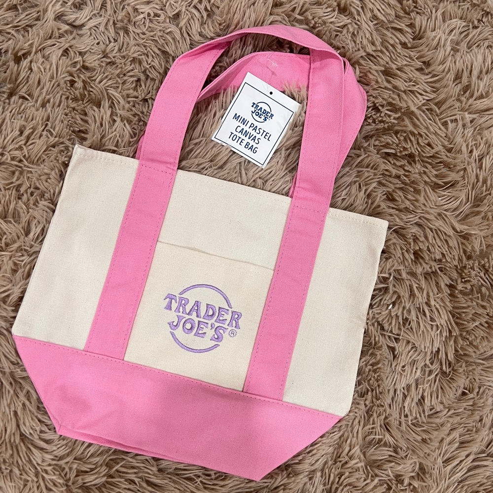 Trader Joe’s mini tote bag pink